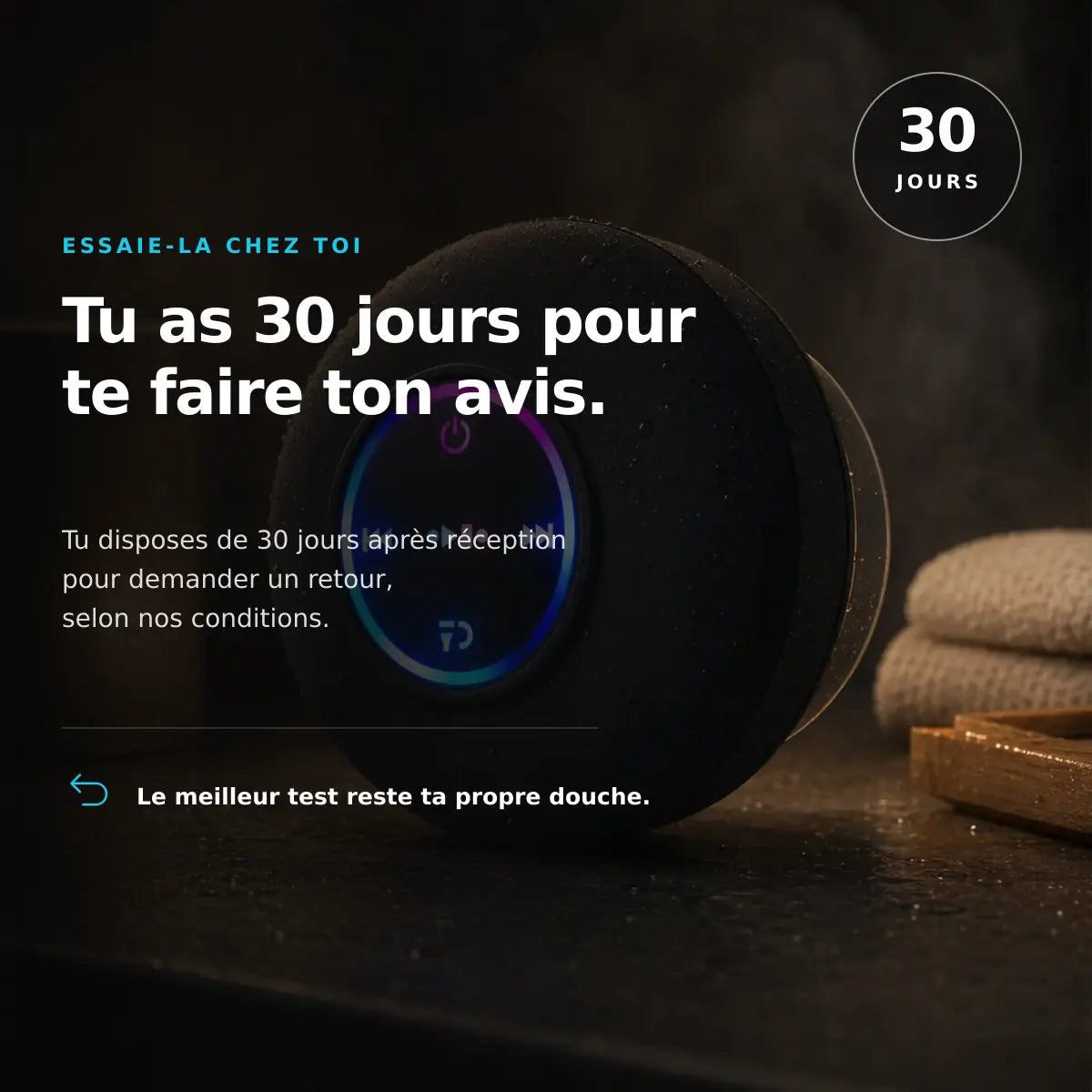 MELOONDA avec rappel de la possibilité de demander un retour sous trente jours selon les conditions