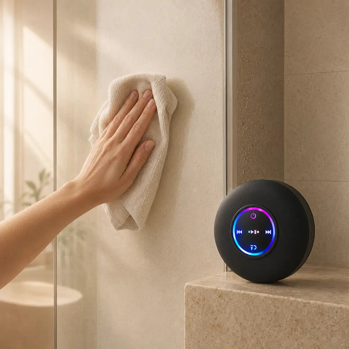 Une surface lisse de salle de bain nettoyée et séchée avant la fixation